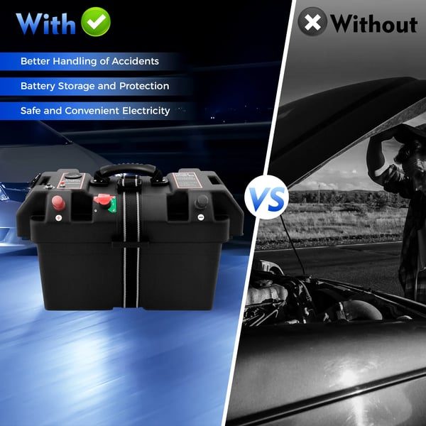 Smart Batteriboks - Batterikasse - Til bil, båd og autocamper - Nødstrøm - PP-materiale - Sort