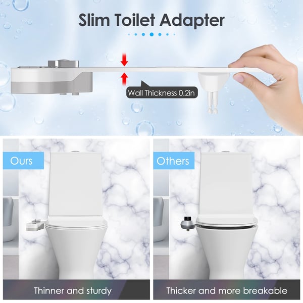 Bidet-tilsats til toilet - Ikke-elektrisk bidet - Venstre sidebetjening - Selvrensende dyse - Varmt og koldt vand - Justerbart tryk - Hvid