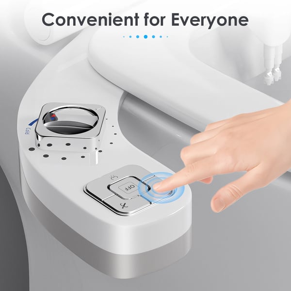 Bidet-tilsats til toilet - Ikke-elektrisk bidet - Venstre sidebetjening - Selvrensende dyse - Varmt og koldt vand - Justerbart tryk - Hvid