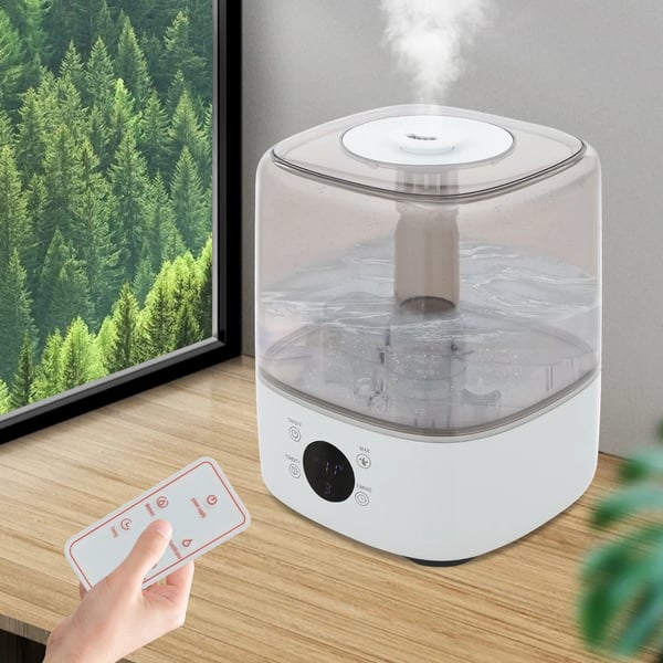 Luftfugter - Ultralyd - 5 L Vandtank - 300 ml/h - Støjsvag <36 dB - Fjernbetjening & Timer - 25 W - 11–20 m² - Hvid