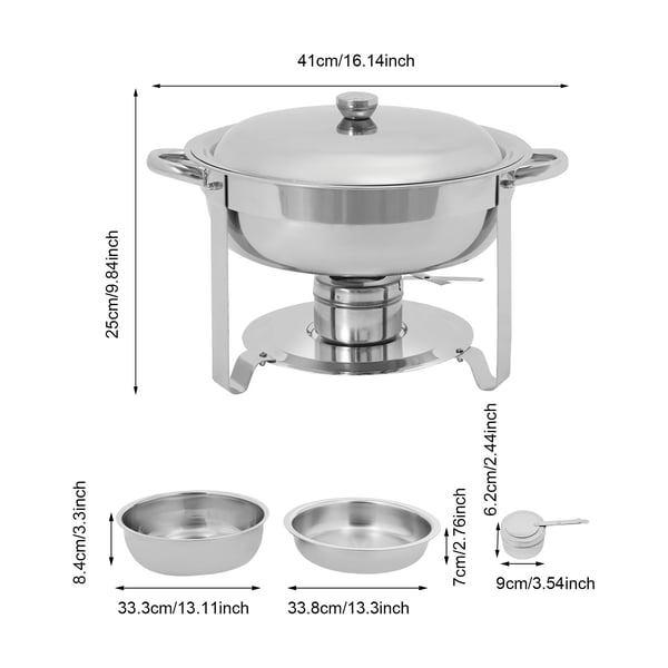 Chafing dish -tarjoilulämmitin, 4,5 L ruostumatonta terästä, vihreä, alkoholikäyttöinen, itsepalveluun, juhliin ja häihin