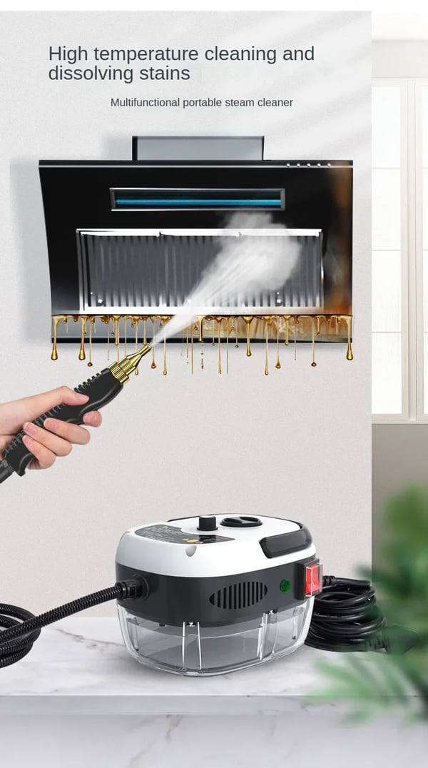 Höyrypuhdistin - Käsikäyttöinen - 2500 W - 220 V EU‑pistoke - 5‑portainen termostaatti - >30 min höyry - >900 ml säiliö - Korkeapainehöyry - Valkoinen