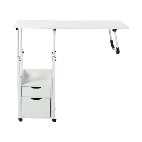 Sängbord på hjul - Höjdjusterbart bord för över sängen - Höjd 70–88 cm - Maxbelastning 20 kg - Bordsskiva 40×40 cm - Två lådor - Vit