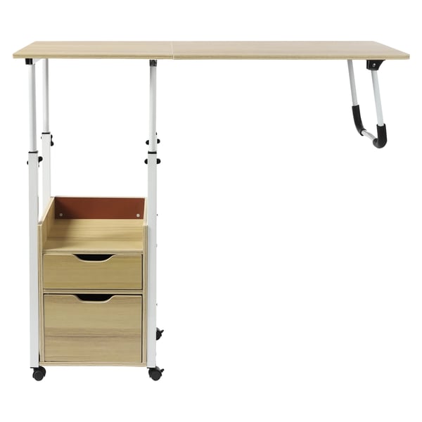 Flytbart sengebord - Højdejusterbart overbed-bord - 70–88 cm - Plade 40x40 cm - Max 20 kg - 2 skuffer - MDF & jern - Lys træ/hvid