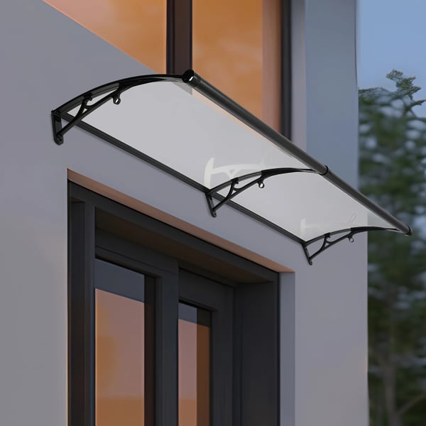 Ovikatos - Katossuoja - 200×60 cm - Kirkas PVC - Musta alumiinirunko - 200 kg kantavuus - −35–120 °C - UV- ja säänsuoja