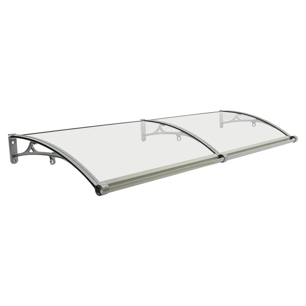 Dørmarkise & Døroverdækning - Buet Regnskærm - 200×60 cm - Aluminiumlegering + PVC - Bæreevne 200 kg - −35–120 °C - Klar Plade, Sølvramme