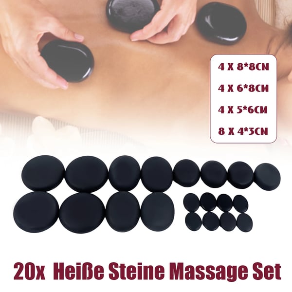 Kuuma hierontakivisetti, 20 kpl, SPA-hoitoon, luonnollinen musta, säilytyslaatikolla, koko M