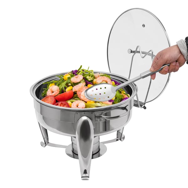 Chafing Dish Buffetvarmer - Rund Spiritusopvarmet - 6 l - Glaslåg - Rustfrit Stål - Til Buffet & Fest