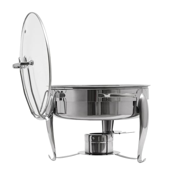 Chafing Dish Buffetvarmer - Rund Spiritusopvarmet - 6 l - Glaslåg - Rustfrit Stål - Til Buffet & Fest