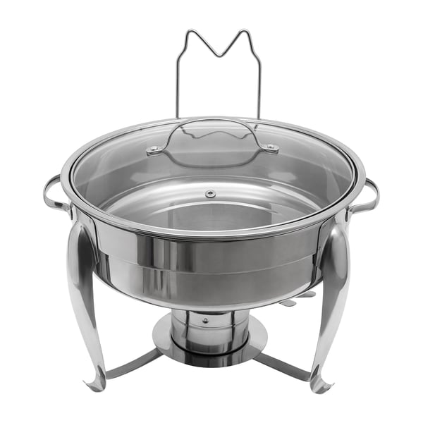 Chafing Dish Buffetvarmer - Rund Spiritusopvarmet - 6 l - Glaslåg - Rustfrit Stål - Til Buffet & Fest