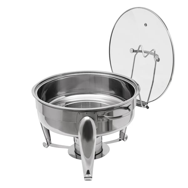 Chafing Dish Buffetvarmer - Rund Spiritusopvarmet - 6 l - Glaslåg - Rustfrit Stål - Til Buffet & Fest