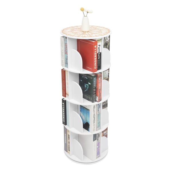 Roterende bogreol - Fritstående bogreol & drejereol - 4 niveauer, 16 rum - 360° drejbar - 60 kg bæreevne - 40×115,5 cm - Hvid