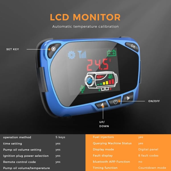 Auton lämmitin - S-A2018 12 V - LCD-näyttö - Kaukosäädin - Lämmitin & Puhallin - Huurteenpoisto - Punainen