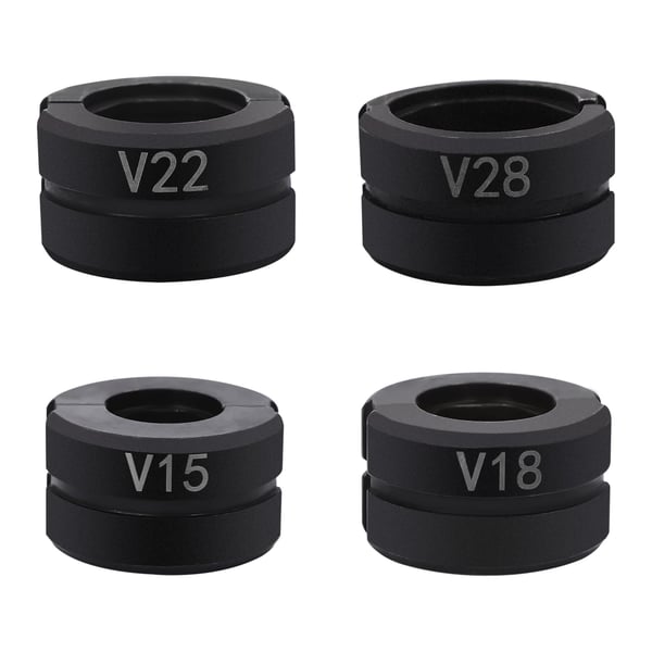 Pressebakke-indsatser - Til crimpetang/presseredskab - V-profil 15/18/22/28 mm - Sæt med 4 - Cr45-stål - Til rør - Sort