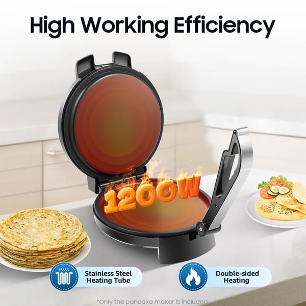 Elektrisk roti- og pandekagepresse - EU-stik - Effekt 1200 W - Dobbeltsidet opvarmning - Non-stick - Max 230 °C - Rustfrit stål - Chokolade