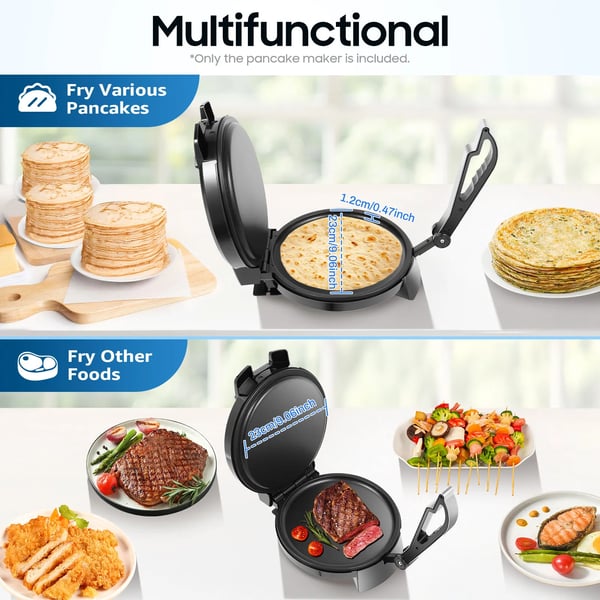 Elektrisk roti- og pandekagepresse - EU-stik - Effekt 1200 W - Dobbeltsidet opvarmning - Non-stick - Max 230 °C - Rustfrit stål - Chokolade