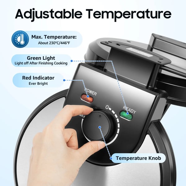 Elektrisk roti- og pandekagepresse - EU-stik - Effekt 1200 W - Dobbeltsidet opvarmning - Non-stick - Max 230 °C - Rustfrit stål - Chokolade
