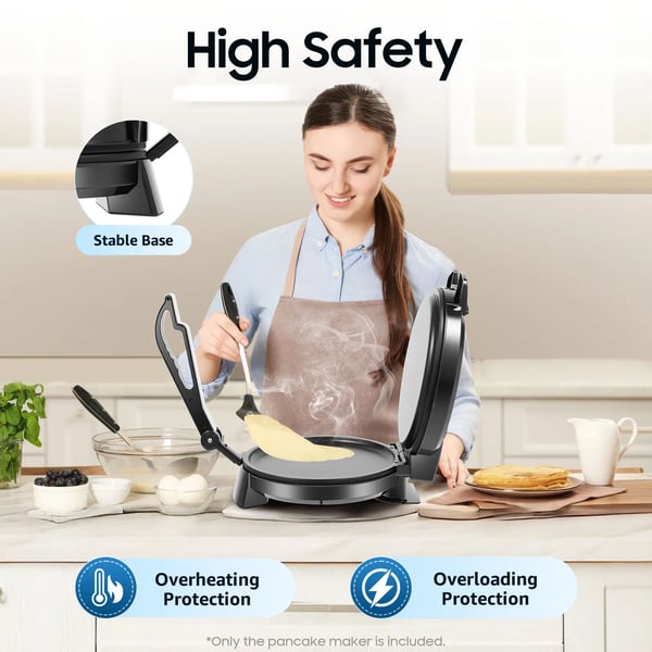 Elektrisk roti- og pandekagepresse - EU-stik - Effekt 1200 W - Dobbeltsidet opvarmning - Non-stick - Max 230 °C - Rustfrit stål - Chokolade