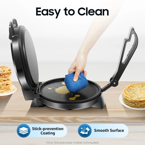 Elektrisk roti- og pandekagepresse - EU-stik - Effekt 1200 W - Dobbeltsidet opvarmning - Non-stick - Max 230 °C - Rustfrit stål - Chokolade