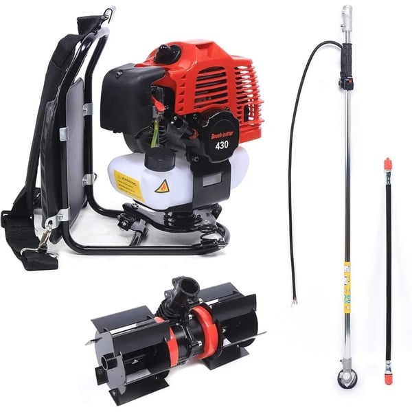 Ryggburen Röjsåg/Grästrimmer - Bensindriven - 43 cm³, 1,7 HP, 2‑Takt, Luftkyld, 4500–8500 rpm - Svart