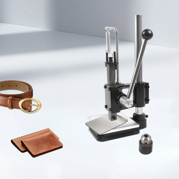 Manuel læderpresse, bordpresse, 0–16 cm justerbar højde, til hulning, prægning & stansning, sort