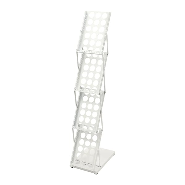 Brochurestander - Sammenklappelig Magasinholder Med 4 Rum - Metal - Størrelse 40×18×29 cm - Til Messer Og Udstillinger - Kræver Samling - Hvid