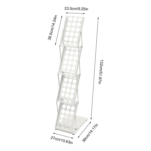 Brochurestander - Sammenklappelig Magasinholder Med 4 Rum - Metal - Størrelse 40×18×29 cm - Til Messer Og Udstillinger - Kræver Samling - Hvid