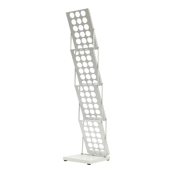 Brochurestander - Sammenklappelig Magasinholder Med 4 Rum - Metal - Størrelse 40×18×29 cm - Til Messer Og Udstillinger - Kræver Samling - Hvid