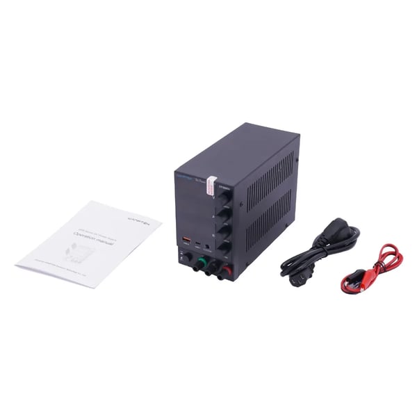 Laboratoriovirtalähde - Säädettävä DC pöytävirtalähde - 0–60 V - 0–5 A - 300 W - LCD-näyttö - USB-lataus - Kompakti - Musta