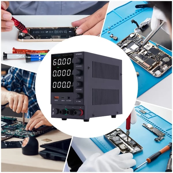 Laboratoriovirtalähde - Säädettävä DC pöytävirtalähde - 0–60 V - 0–5 A - 300 W - LCD-näyttö - USB-lataus - Kompakti - Musta