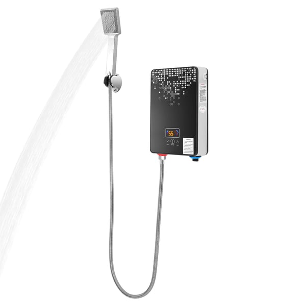 Elektrisk gennemstrømsvandvarmer 6500 W 220 V, køkken-/badeværelsesarmatur, digitalt display, automatisk temperaturstyring, sort
