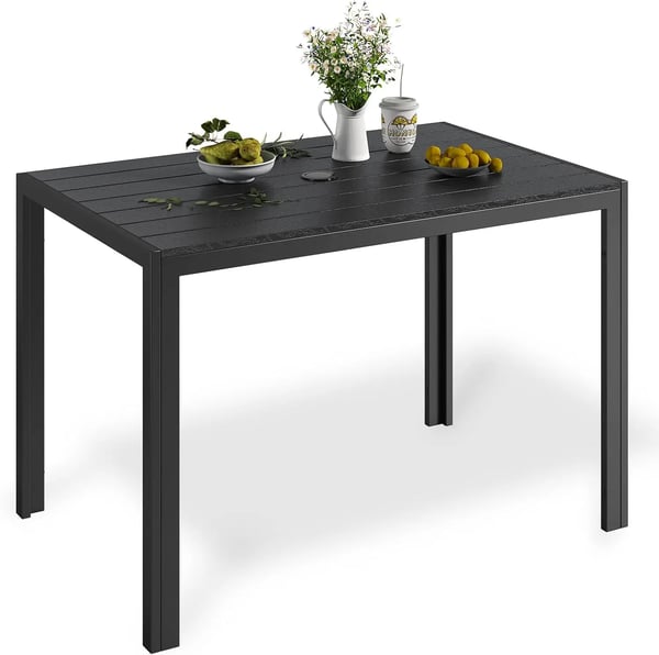 Puutarhapöytä - Ulkoruokapöytä - Aurinkovarjoaukolla - Alumiinirunko - WPC-kansi - Säänkestävä - 110×70×73 cm - Kuudelle henkilölle - Musta