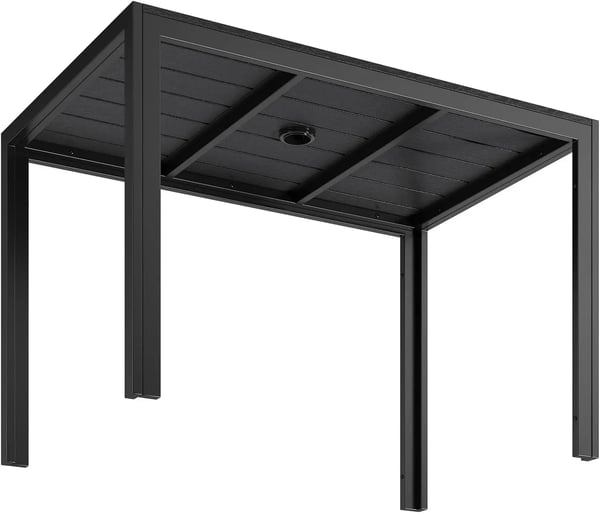 Puutarhapöytä - Ulkoruokapöytä - Aurinkovarjoaukolla - Alumiinirunko - WPC-kansi - Säänkestävä - 110×70×73 cm - Kuudelle henkilölle - Musta