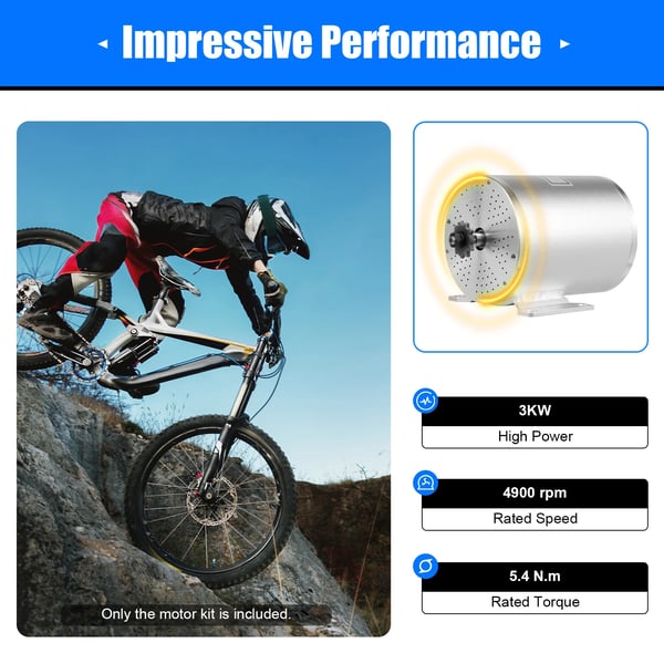 Konverteringssæt til elmotorcykel/scooter/gokart - Børsteløs BLDC-motor - 48–72V - 3000W - 6000 rpm - 5,4 N·m - IP33 - Multifarvet