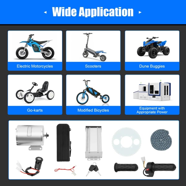 Konverteringssæt til elmotorcykel/scooter/gokart - Børsteløs BLDC-motor - 48–72V - 3000W - 6000 rpm - 5,4 N·m - IP33 - Multifarvet