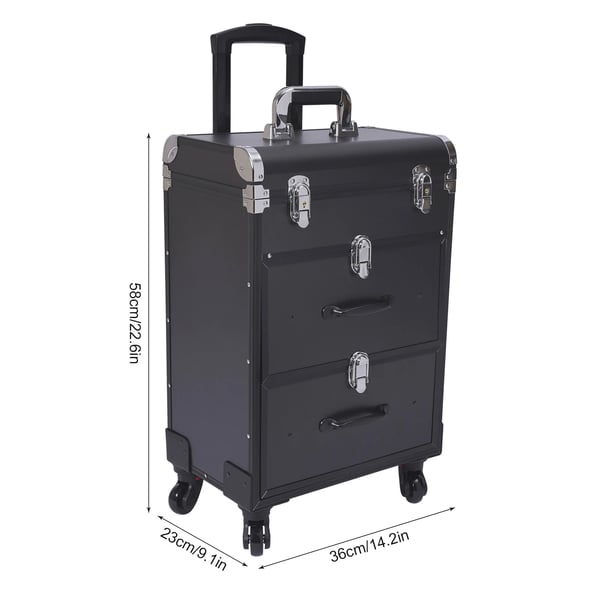 Makeupkuffert på hjul - Kosmetiktrolley - Stor Kapacitet - Med Lås - Skuffer - Aluminiumlegering - Til Salon - Sort