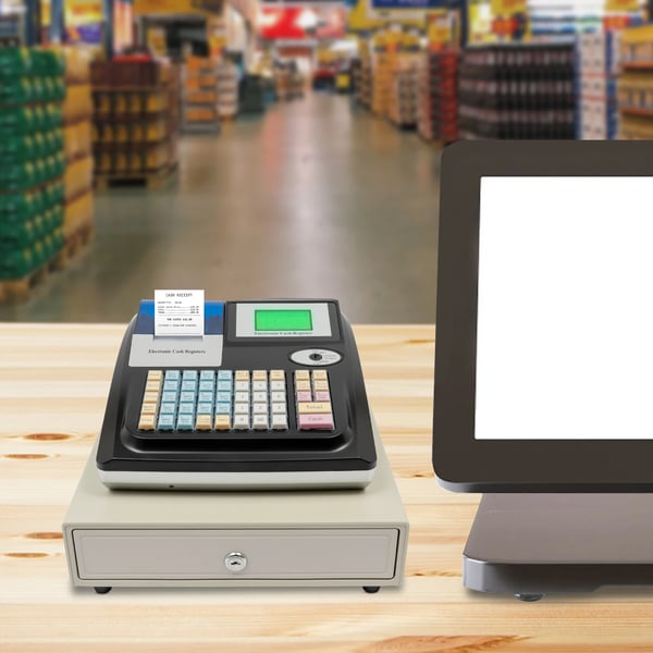 Elektronisk kasseapparat - POS-system - 48 Taster - LED-display - Termisk kvitteringsprinter - Flere betalingsmetoder - Hvid