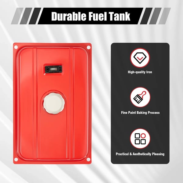 Brændstoftank til generator - Reservedel - Universal pasform - Kapacitet 5 gallon (ca. 19 l) - Med brændstoffilter - Brændstofhane - Rød