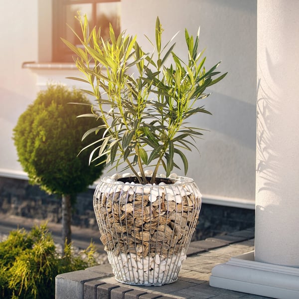 Gabion Plantekrukke - Blomsterkrukke 42 cm - Galvaniseret Stål - Udendørs - Rustbestandig - Sølv
