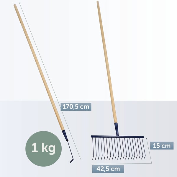 Løvrive - Haverive - Metalhoved - Ståltrådstænder - Længde 170 cm