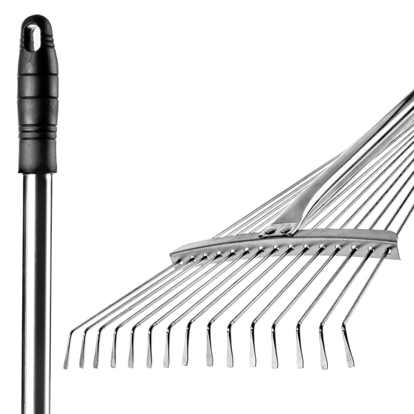 Metal løvrive - Teleskoprive - Vifteformet hoved - Til græs og blade - Justerbar 78–166 cm