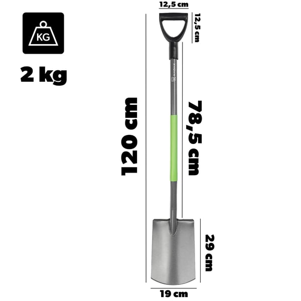 Havespade - Spade/Skovl - 120 cm Skaft - Metalblad - Ergonomisk Greb - Robust