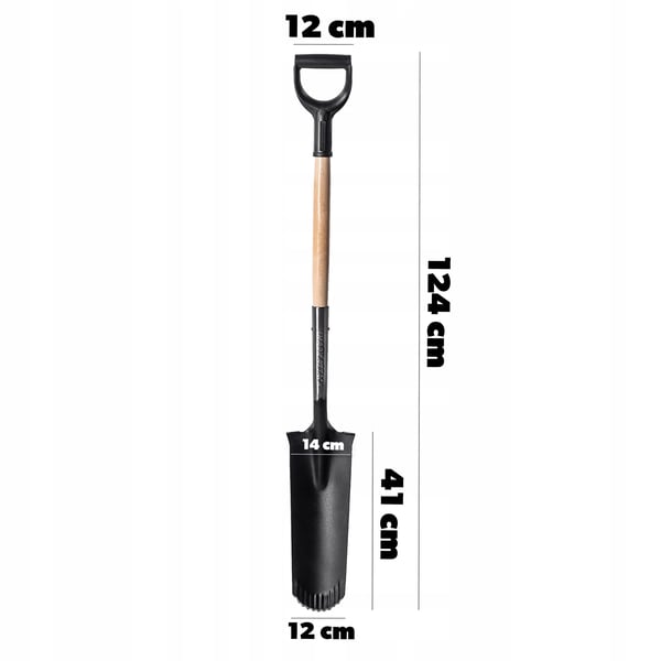 Havespade - Drænspade - Smal klinge - Langt skaft - Skarp spids - Samlet længde 124 cm