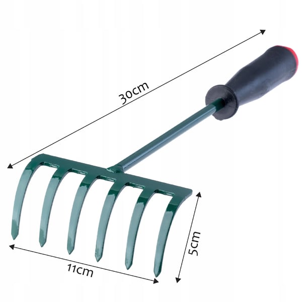 Haverive - Håndrive - Med Hakke - 30 cm - 6 Tænder - Lille