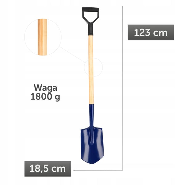 Havespade/skovl - Med skaft - Ergonomisk greb - Skarp kant - Bladbredde 18,5 cm