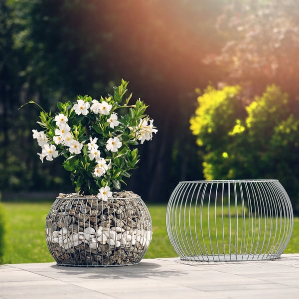 Gabion plantekrukke - Rund Ø 65 cm - Galvaniseret stål - Til udendørs brug - Sølv