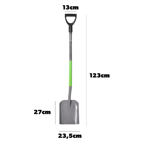 Sandskovl - Skovl i kulstofstål - 123 cm langt skaft - Metalblad - Med håndtag