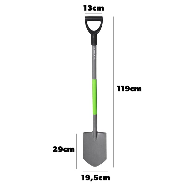 Havespade - Skovl/Spade - Længde 119 cm - Skarp Kant - Metalblad - Til Have- og Gravearbejde