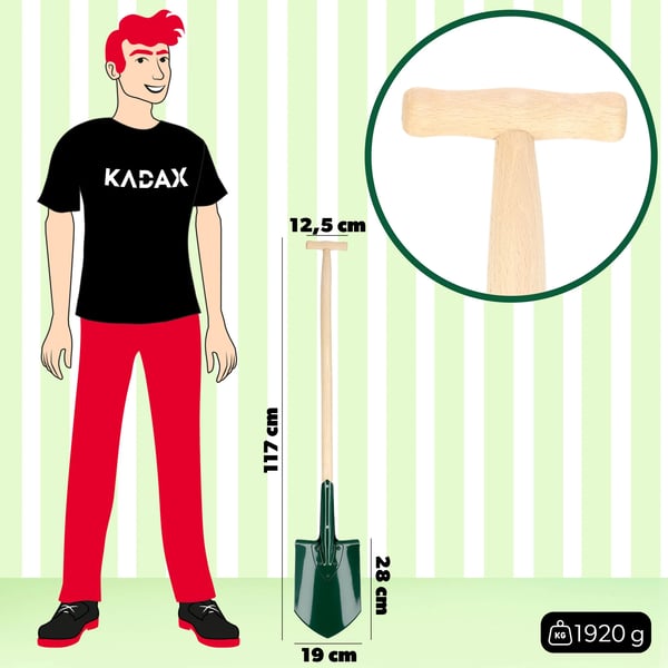 Spade/Skovl - Havespade - Skarp Klinge - Metalblad - Træskaft - Forstærket - 117 cm