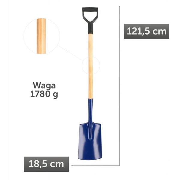 Havespade - Skovl - Metalblad - Træskaft - Længde 122 cm
